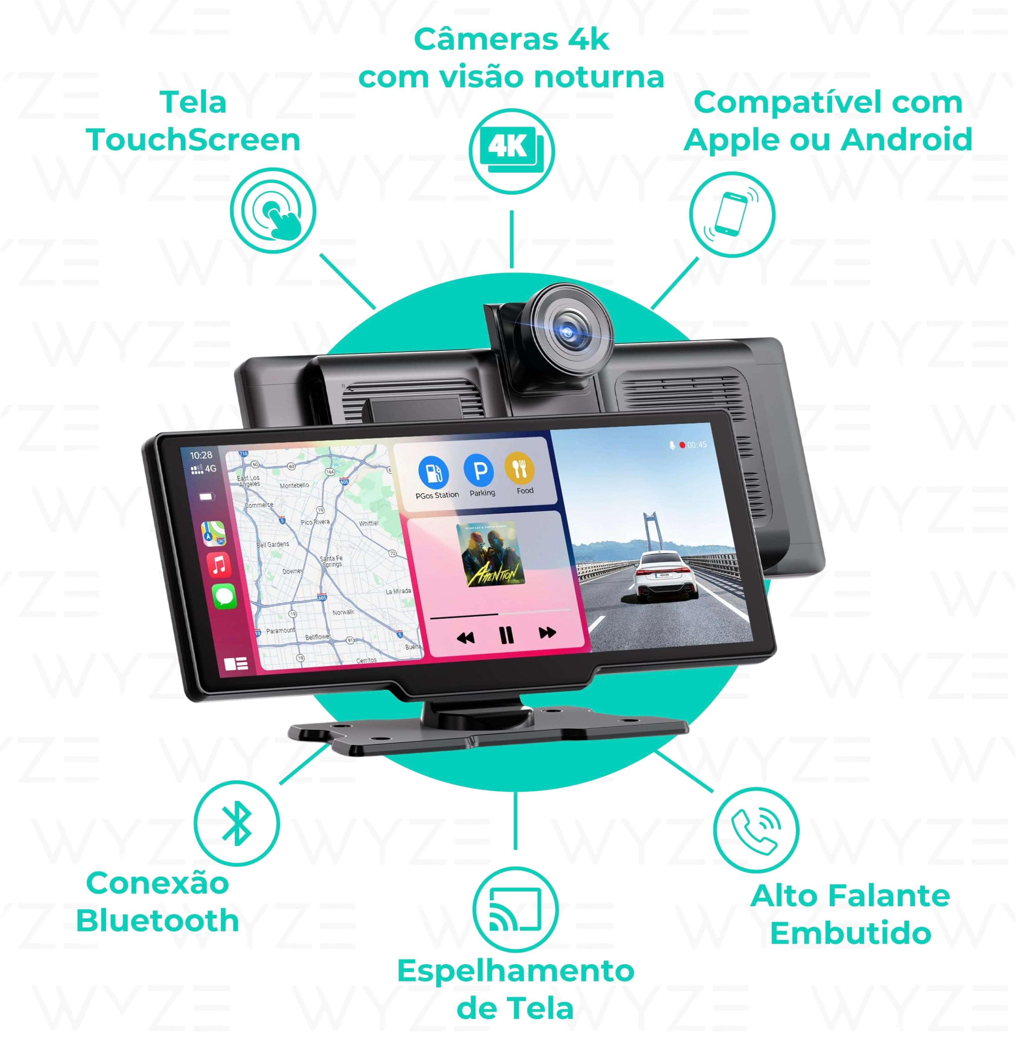 WyzeAuto - Multimídia portátil com Câmera Frontal + BRINDE Câmera de Ré - miniatura 2