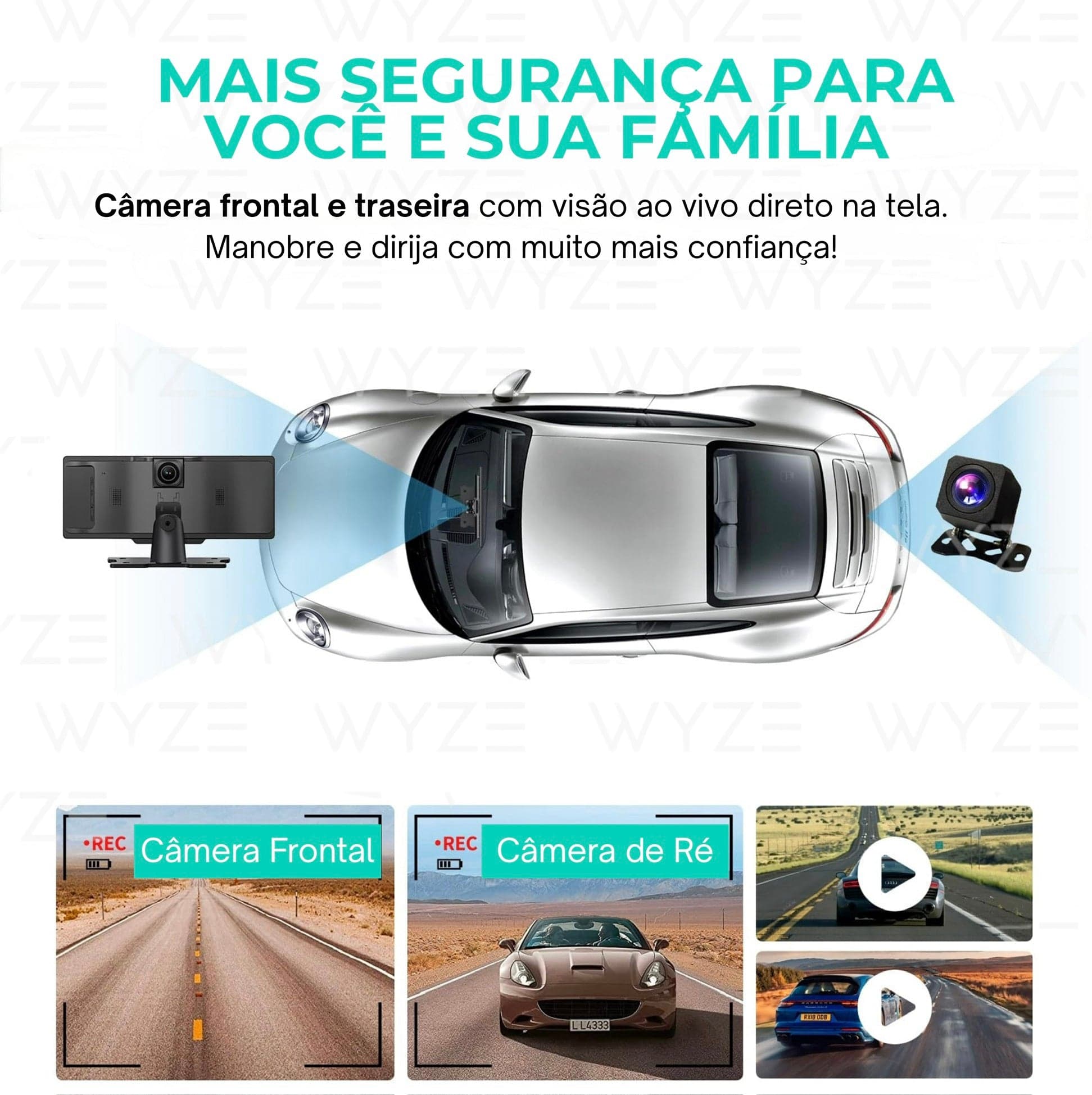 WyzeAuto - Multimídia portátil com Câmera Frontal + BRINDE Câmera de Ré - miniatura 3